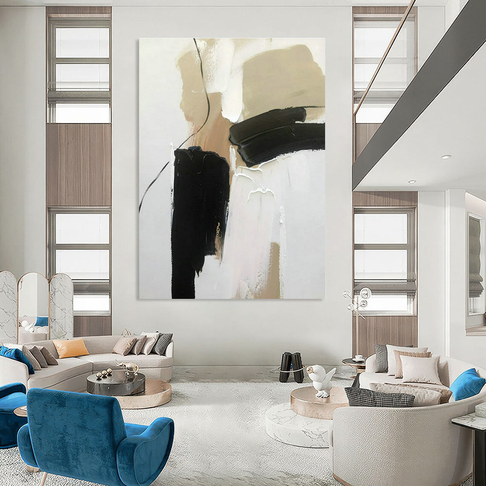Black - Beige - White Abstract Art for Minimalist Bedroom & Modern Office Lounge DLZ1680