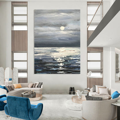 Moonlit Sea Oil Painting for Beachfront Bedroom & Nautical - Themed Lounge DLZ1300