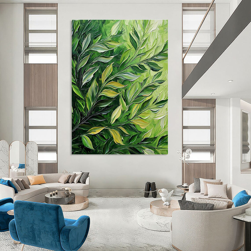 Green Leafy Textured Art for Botanical Café & Nature - Inspired Home Office STSC1130
