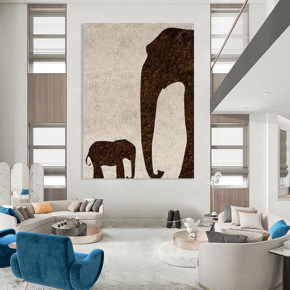 Elephant Silhouette Oil Painting for Family - Friendly Home & Safari - Themed Nursery DLZ1336