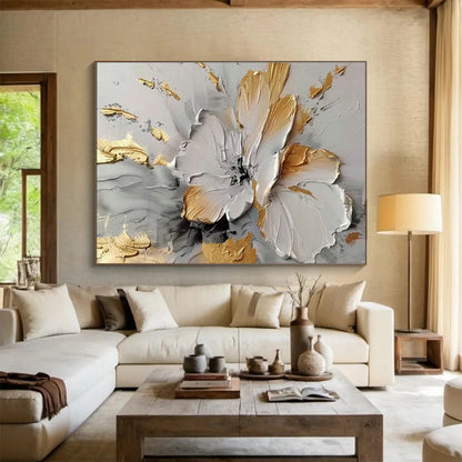 Gold - Accented Floral Relief Art for Luxe Living Room Statement DLZ3061
