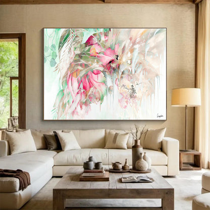 Tropical Flowers and Bird Art for Jungle - Themed Living Space DLZ2918