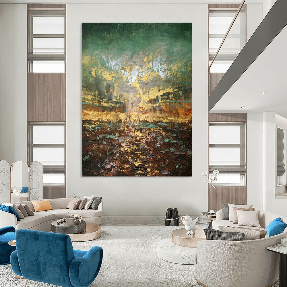 Green - Gold Landscape Abstract Art for Living Room & Garden Room DLZ0448