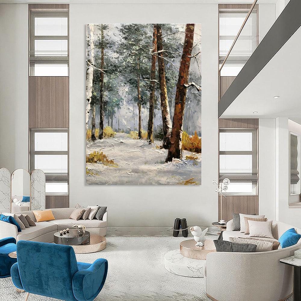 Snowy Forest Oil Painting for Chalet Bedroom & Winter Lodge Lounge DLZ1281