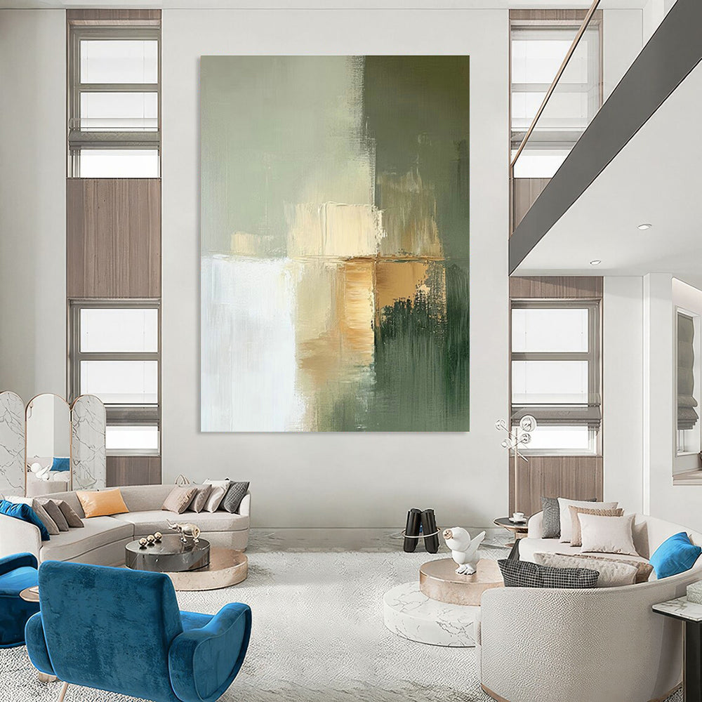Light Green - Gold Abstract Art for Modern Office Lounge & Scandinavian Bedroom DLZ1650