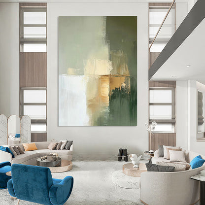 Light Green - Gold Abstract Art for Modern Office Lounge & Scandinavian Bedroom DLZ1650
