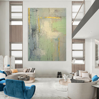 Light Green Abstract Art with Gold Patterns for Sunroom & Cafe DLZ0566