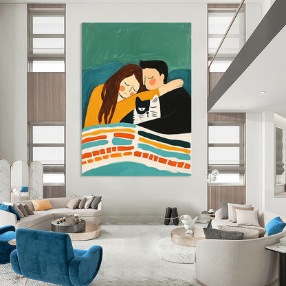 Cozy Couple and Cat for Family - Oriented Living Room & Pet - Lover’s Café STSC974