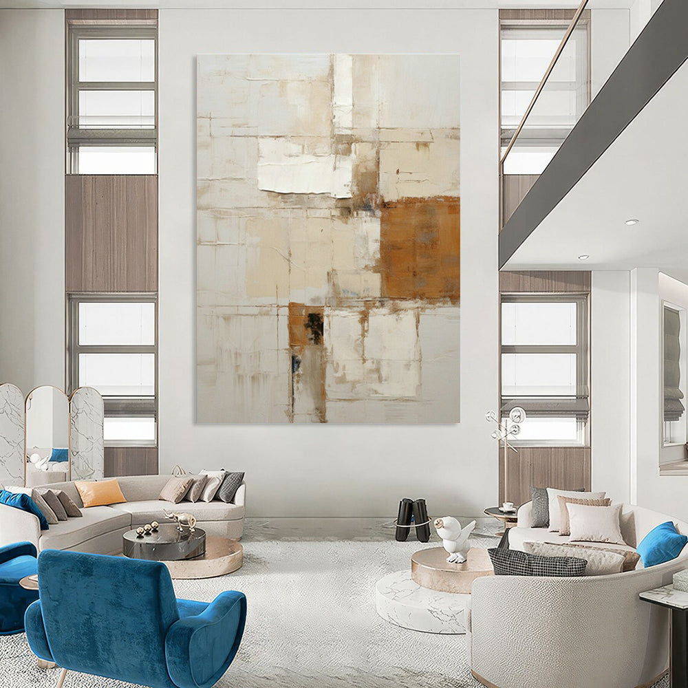 Beige - Brown Collage Abstract Art for Rustic Dining Room & Art - Filled Boutique DLZ1324