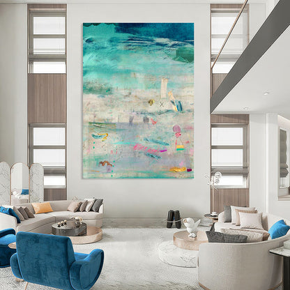 Teal - Green Collage Art for Coastal Home Office Nooks DLZ0133