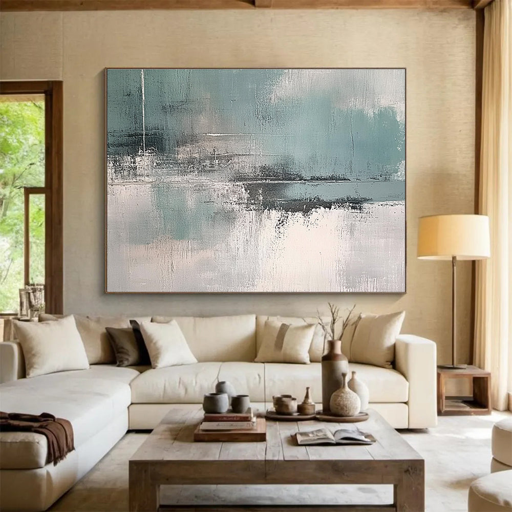 Gray and Teal Abstract Landscape Art for Minimalist Home Office & Contemporary Art Gallery SC296