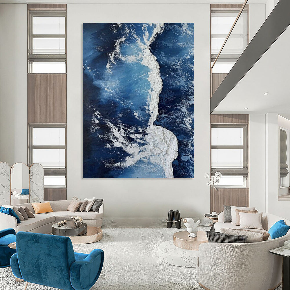 Textured Ocean Art for Nautical Home Living Room & Marine Conservation Office DLZ1514