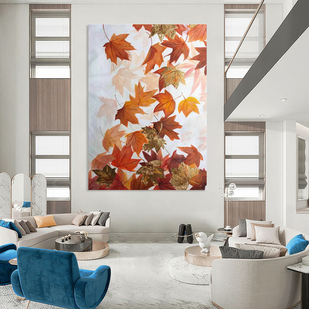 Orange - Gold Maple Leaf Abstract Art for Rustic Fall Wedding Venue & Cozy Cottage DLZ0775