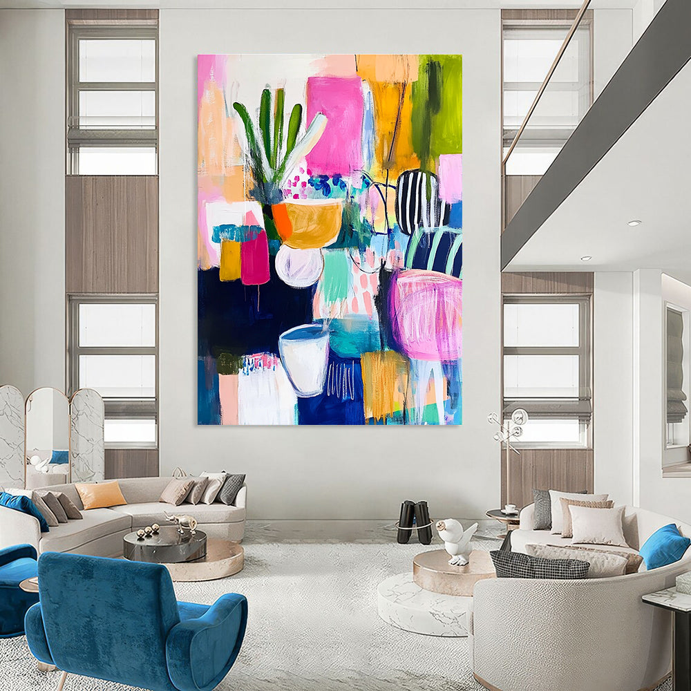 Abstract Still Life with Plants for Eclectic Dining Room & Artistic Home Office STSC1223