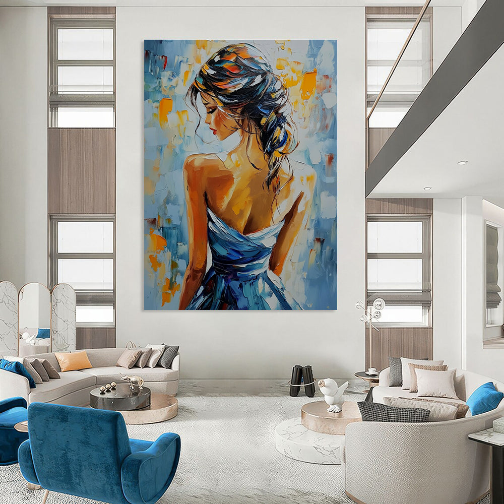 Woman in Blue Dress (Back View) for Romantic Restaurant & Feminine Boudoir STSC903