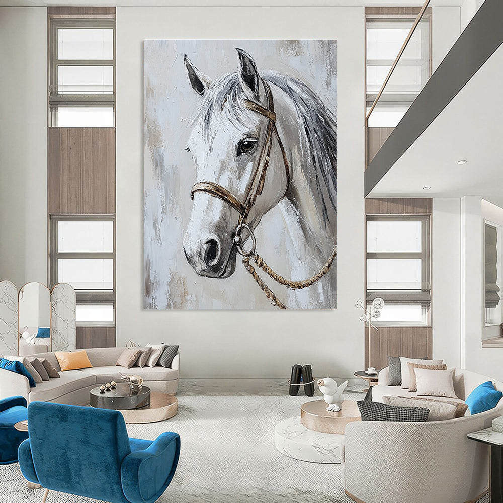White Horse Portrait for Equestrian - Themed Home Office & Classic Art Gallery STSC959