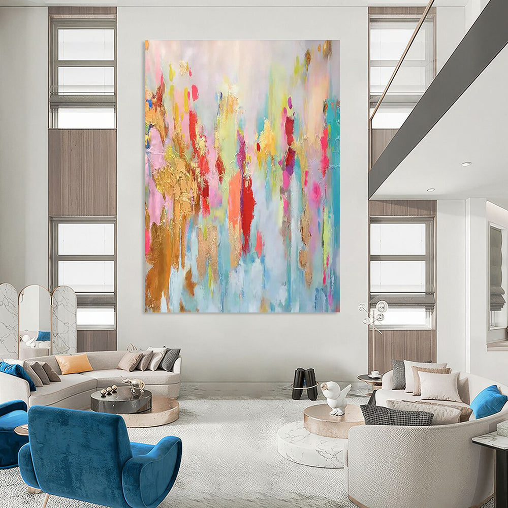 Colorful Gold Foil Abstract Art for Boutique Hotel Suite & Vibrant Rooftop Bar DLZ1347