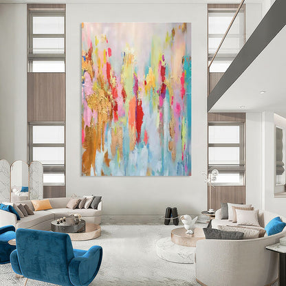 Colorful Gold Foil Abstract Art for Boutique Hotel Suite & Vibrant Rooftop Bar DLZ1347