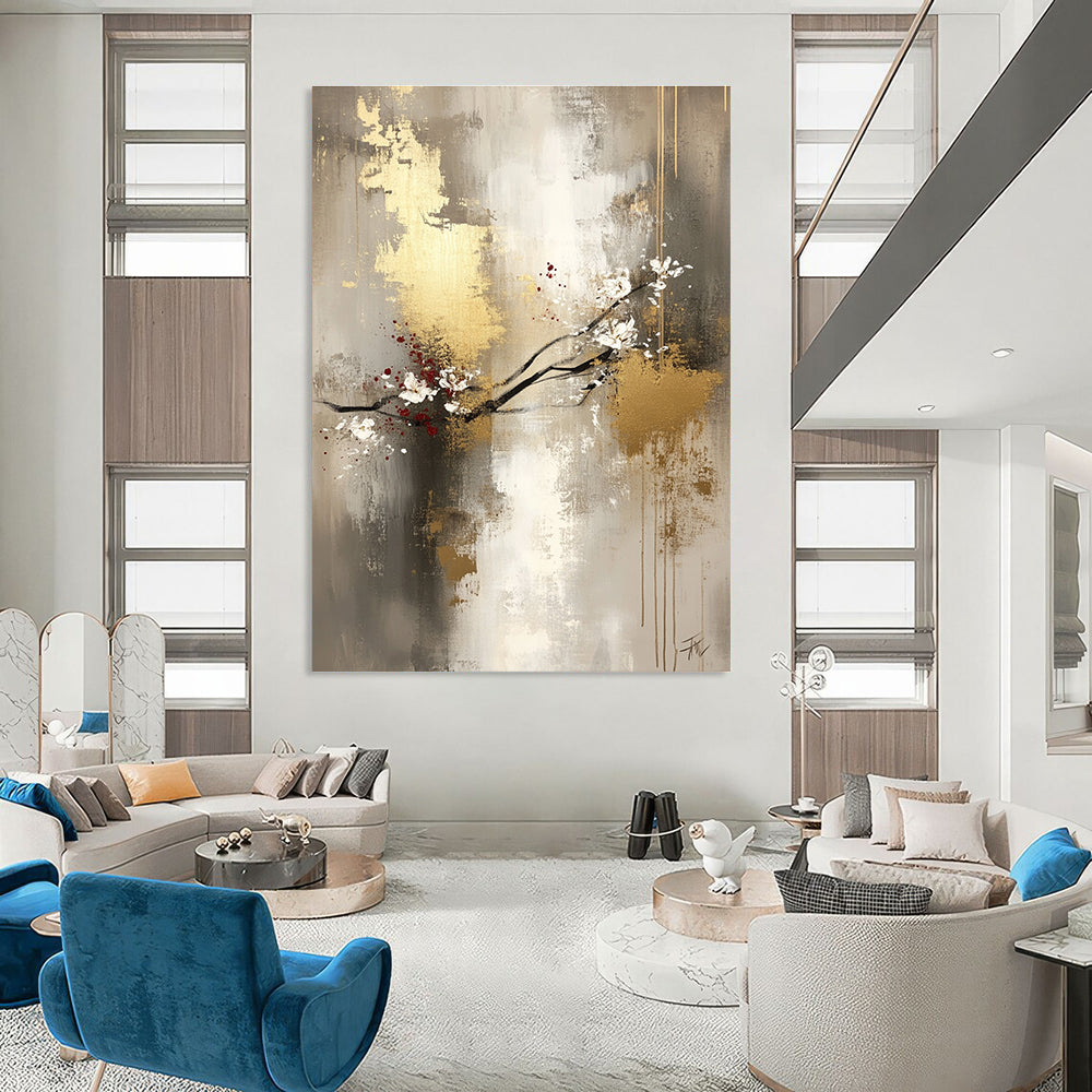 Abstract Blossom with Gold for Asian - Inspired Home & High - End Hotel Lobby STSC434