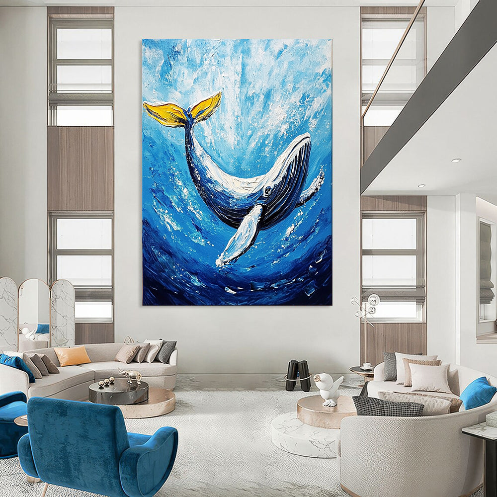 Blue Whale in Ocean Art for Coastal Home Playroom & Marine Biology Classroom STSC1052