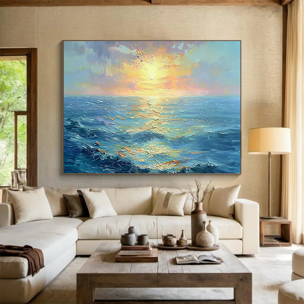 Sea Sunrise Oil Painting for Beach Resort Hotel Lobby Areas DLZ3144