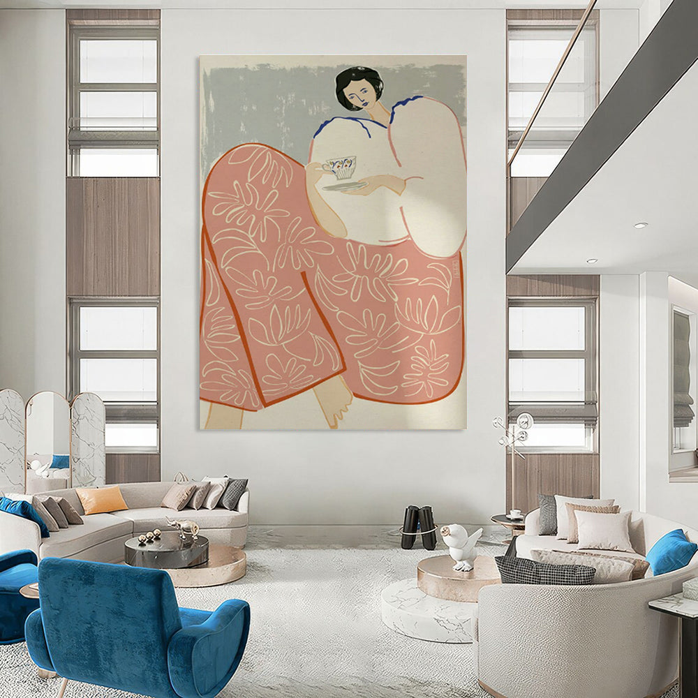 Woman with Teacup Art for Tea House & Home Reading Nook DLZ1154