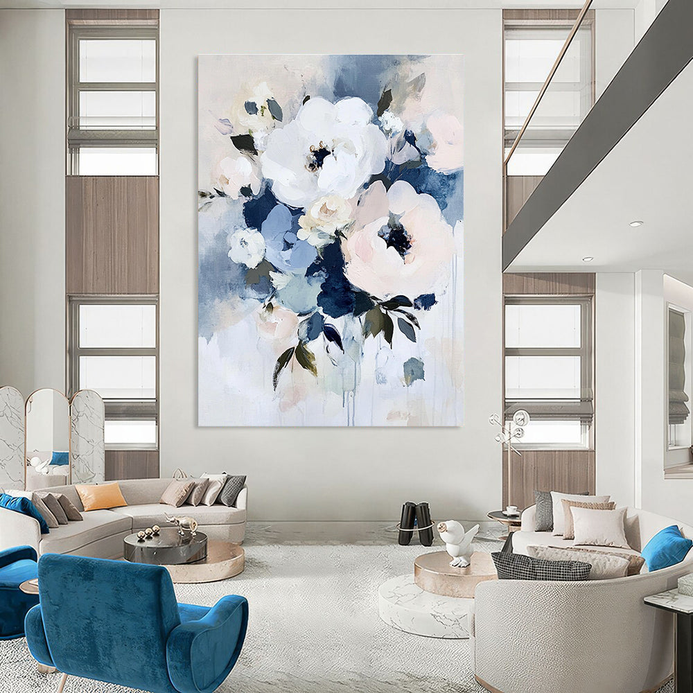 Elegant Blue - Toned Flower Art for Living Room & Boutique Hotel STSC054