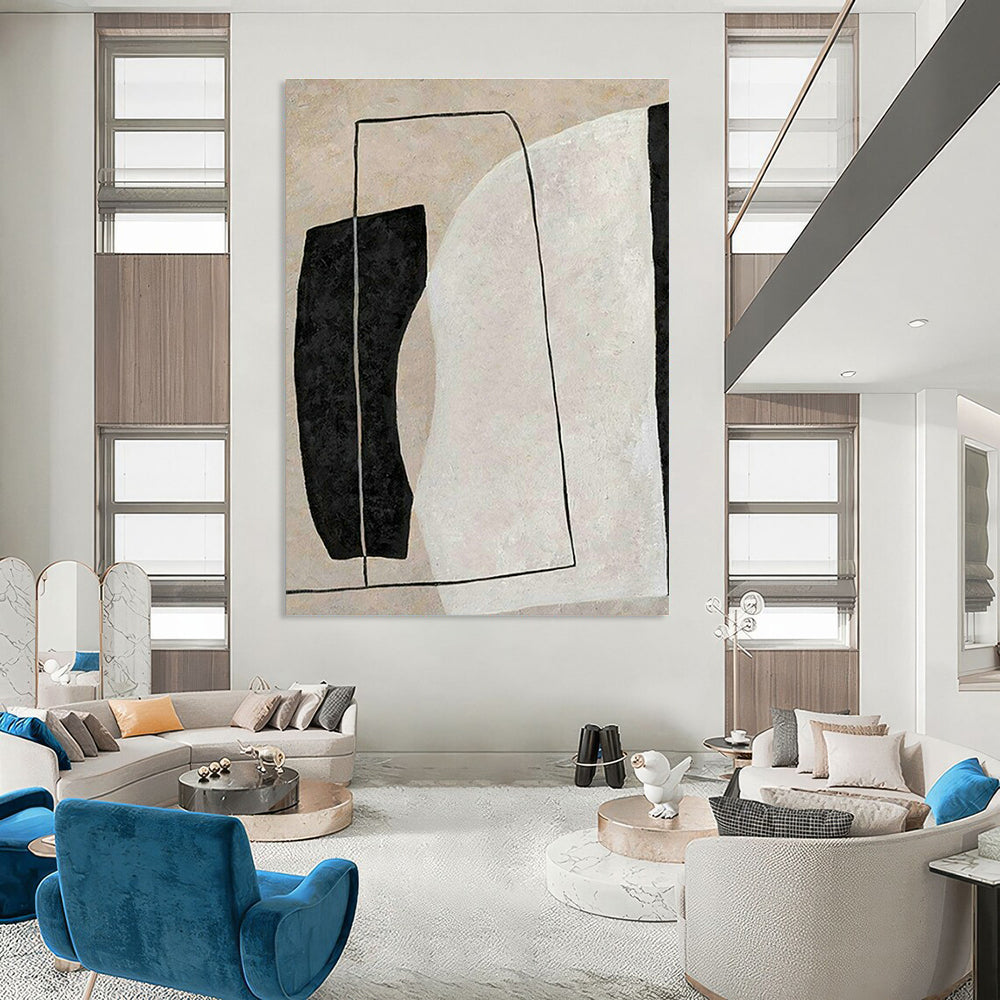Beige - Black Abstract Art for Industrial - Chic Restaurant & Home Library DLZ2027