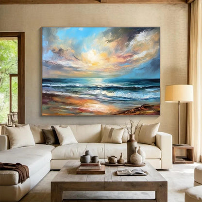 Seaside Sunset Oil Painting for Coastal Home Living Rooms DLZ2536