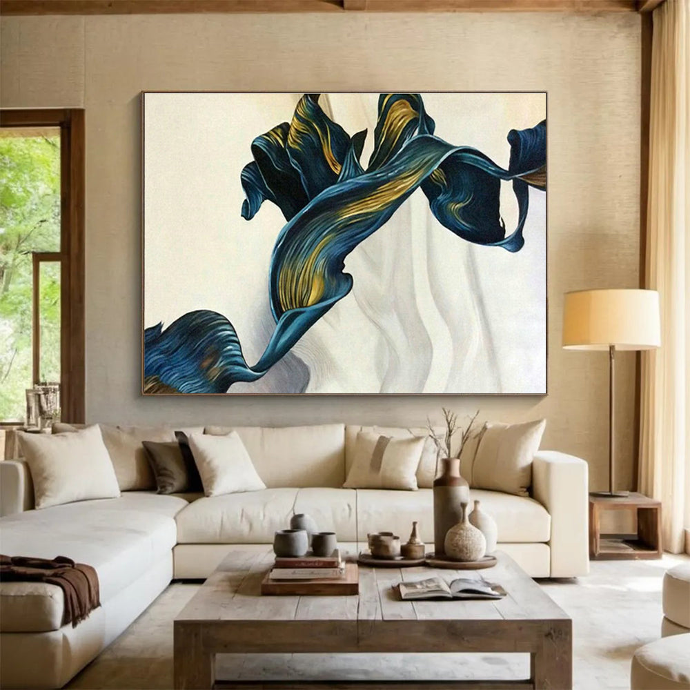Blue - Gold Petal - Shaped Art for Luxury Bathroom Spaces DLZ2544