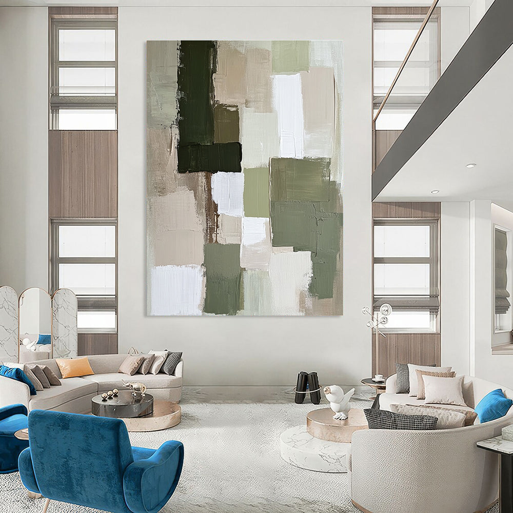 Earthy Green and Beige Blocks for Rustic Cottage Living Room & Nature - Lover’s Study STSC767