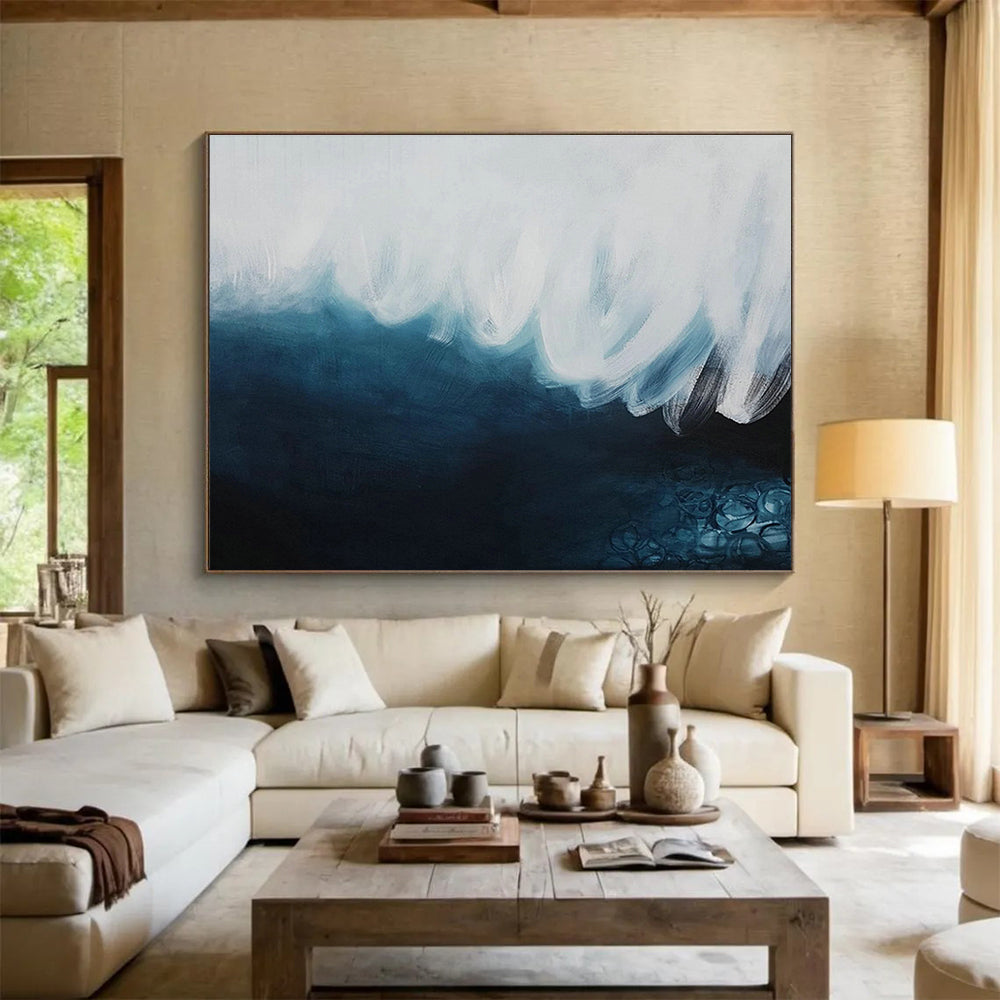 Blue - White Wave Abstract Art for Coastal - Themed Living Rooms DLZ2423