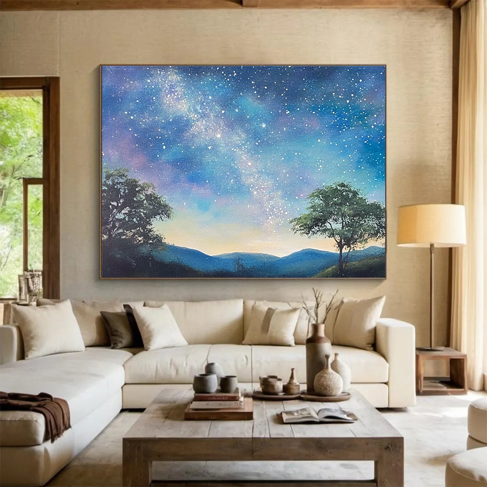 Starry Night Landscape Art for Astronomy Enthusiast’s Study & Nature - Themed Bedroom SC421