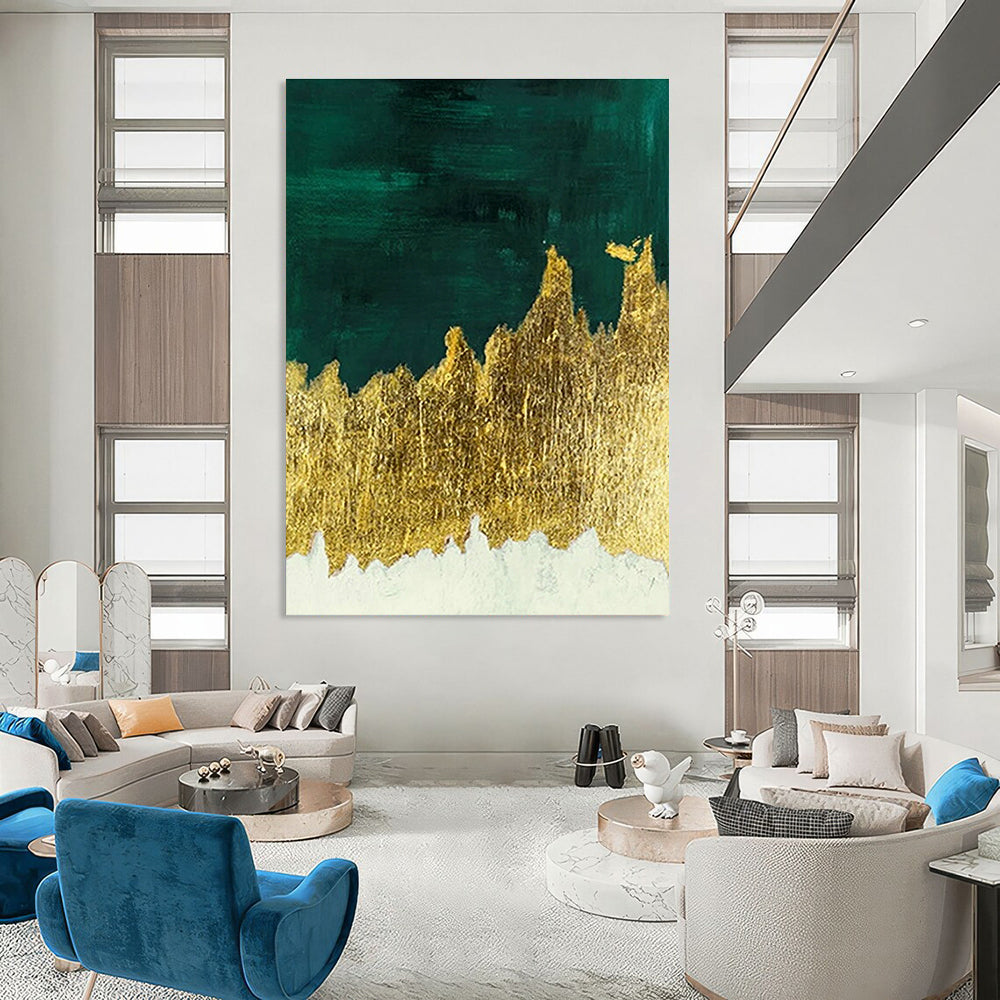 Dark Green & Gold Foil Abstract Art for Luxury Hotel Lobby & Art Deco Home DLZ1342