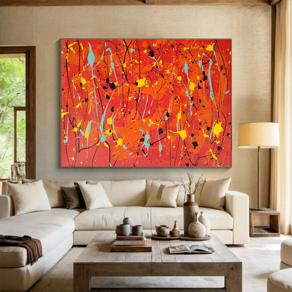 Orange - Red Splash Abstract Art for Vibrant Event Venue Backdrops DLZ2670