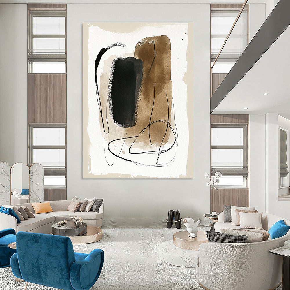 Earthy Ink Shapes Organic Abstract Art for Scandinavian - Style Living Room & Creative Home Studio STSC1463