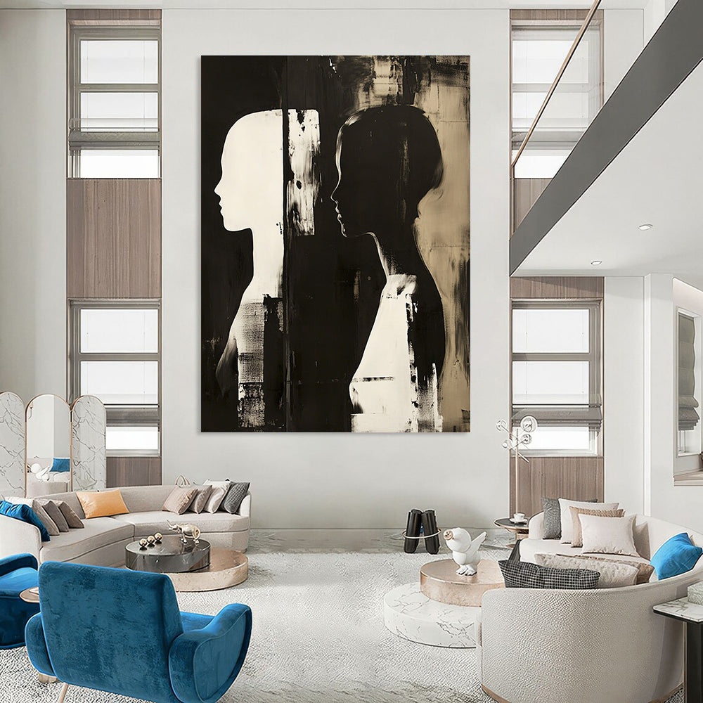 Black and White Silhouettes Art for Monochrome Gallery & Serene Home Meditation Room STSC1448