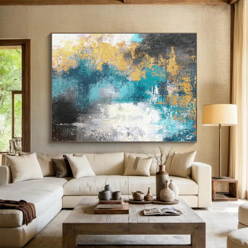 Blue - Gold Abstract Art: Elevate Dining Moments in Your Dining Room DLZ2388