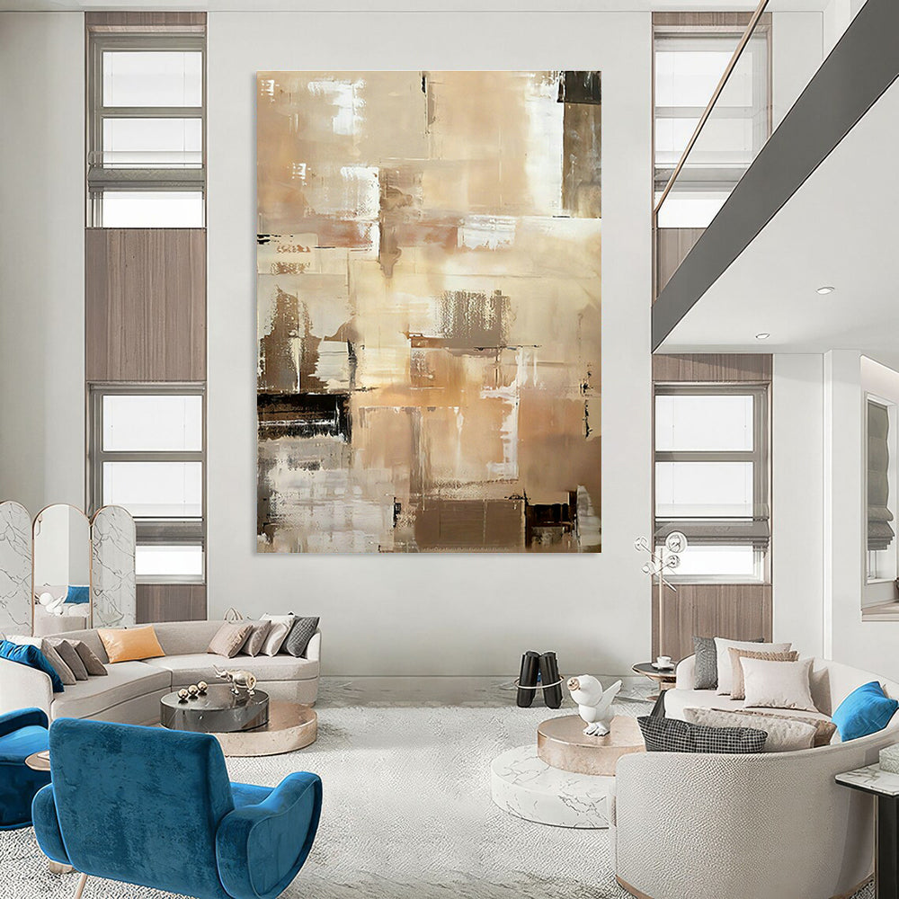 Brown - White Geometric Abstract Art for Modern Office Reception & Industrial - Chic Café DLZ0991