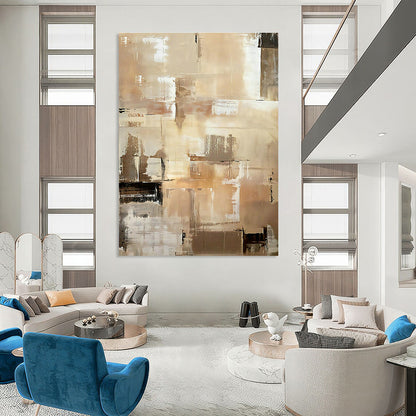 Brown - White Geometric Abstract Art for Modern Office Reception & Industrial - Chic Café DLZ0991