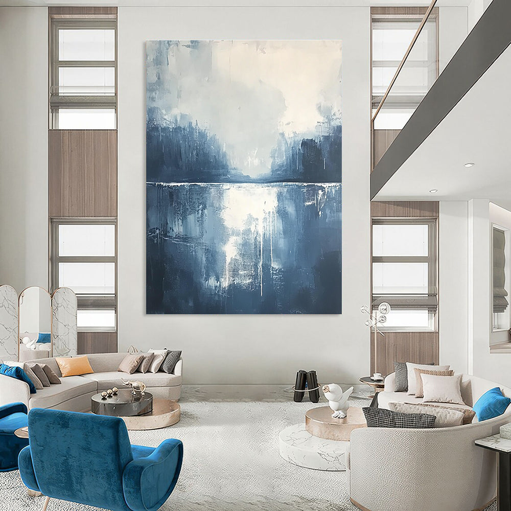Blue and White Abstract Landscape for Coastal Home & Serene Bedroom STSC322