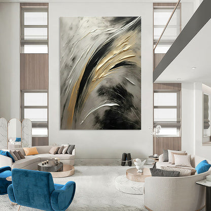 Gold - Silver - Black Abstract Art for Luxury Penthouse & High - End Art Event DLZ1719