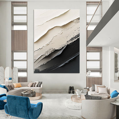 Monochrome Textured Waves Minimalist Art for Modern Office Reception & Contemporary Home Living Room STSC1470