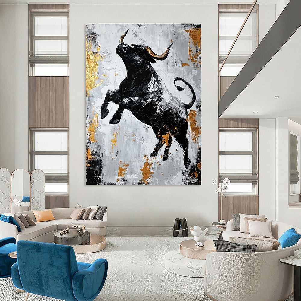 Black Bull with Gold Accents for Luxury Financial Office & Bold Art - Lovers’ Home STSC913