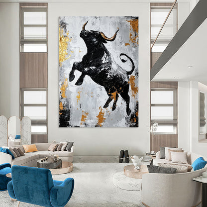 Black Bull with Gold Accents for Luxury Financial Office & Bold Art - Lovers’ Home STSC913