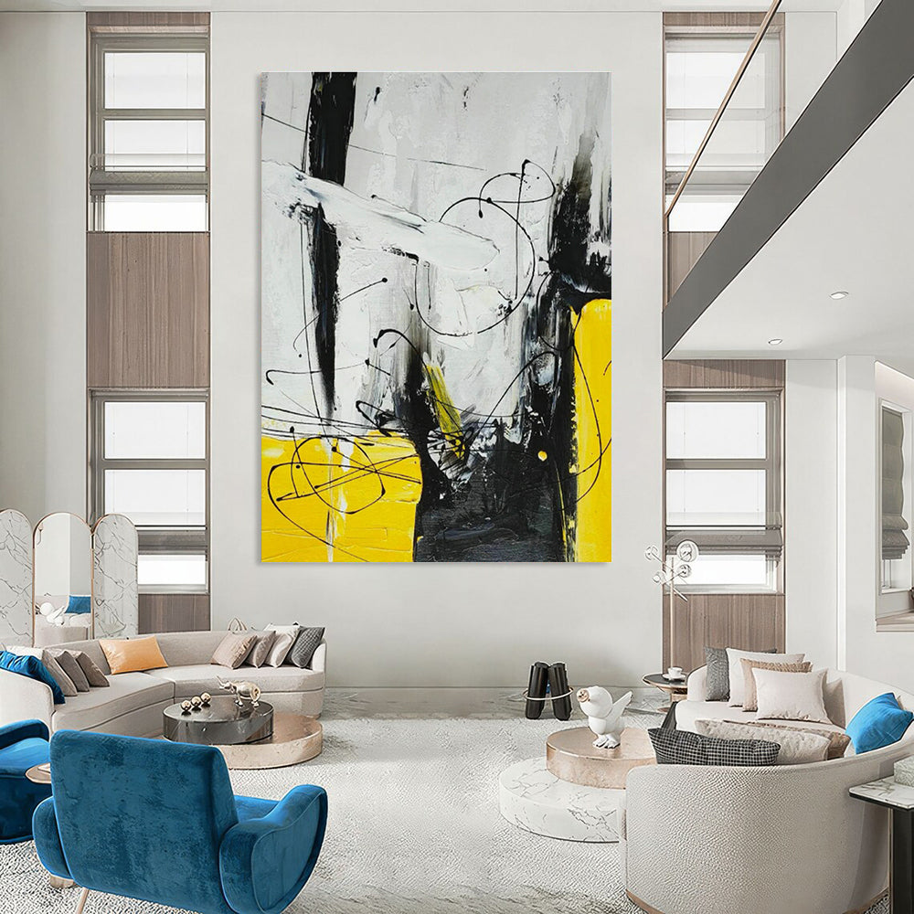 Yellow - Black Line Abstract Art for Living Room & Bedroom DLZ0497