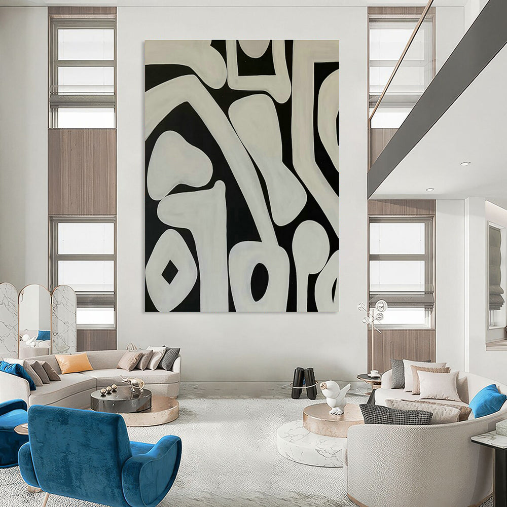 Black - White Patterned Abstract Art for Urban Art Café & Mid - Century Modern Home DLZ1886