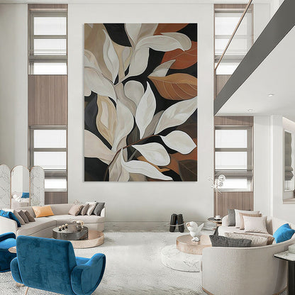 Neutral Leaf Art for Elegant Home Dining Room & Botanical - Themed Boutique DLZ1512