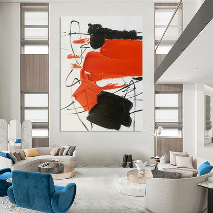 Black, White & Orange Abstract Art for Industrial - Style Kitchen & Modern Art Pop - Up DLZ0824