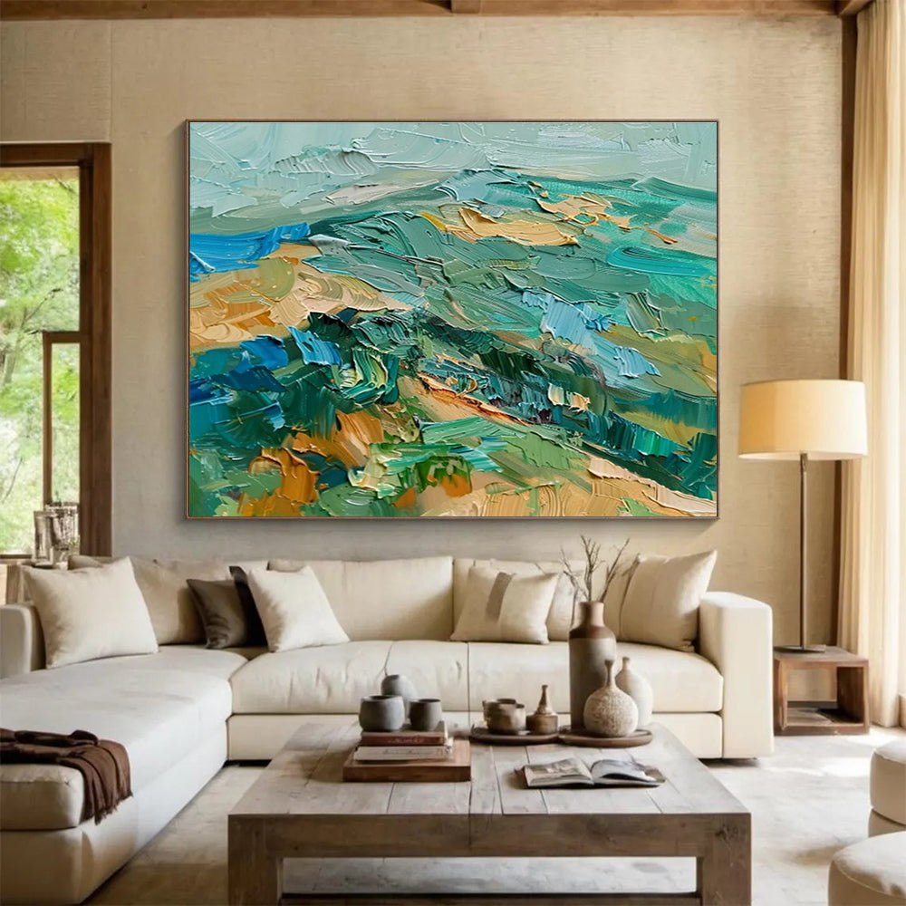 Thick - Textured Green - Blue Landscape Art for Nature - Lover’s Study DLZ2725